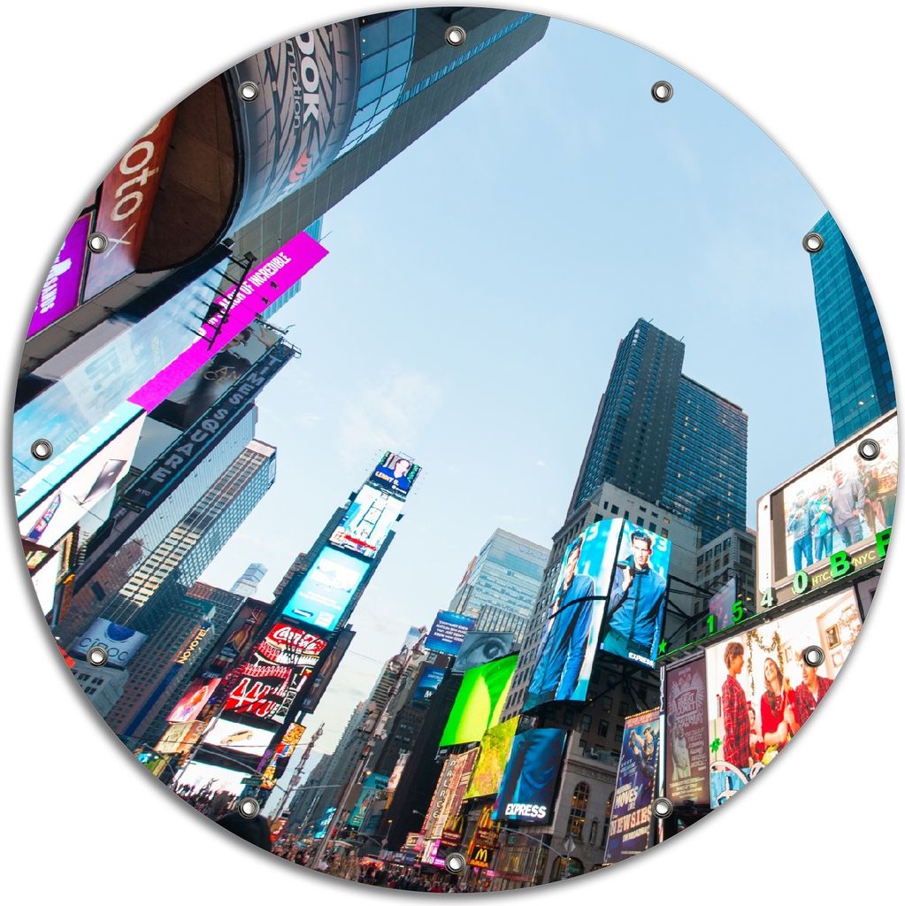 Wallario rundes Outdoor-Poster für Garten oder Balkon, Motiv Times Square in New York, 90 cm Durchmesser