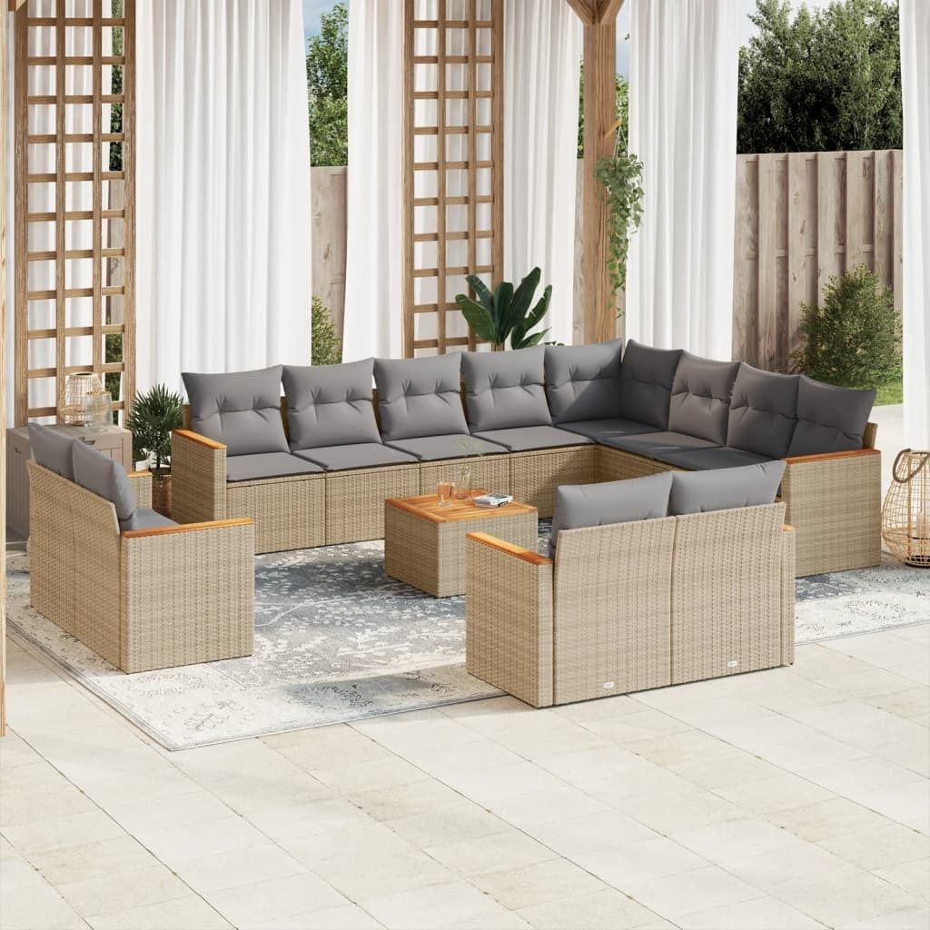 Design 13-tlg. Garten-Sofagarnitur mit Kissen Beige Poly Rattan, Gartenmöbel-Sets 2024 Neu