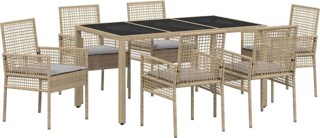 Garten Essgruppe 7 pcs Beige Poly-Rattan