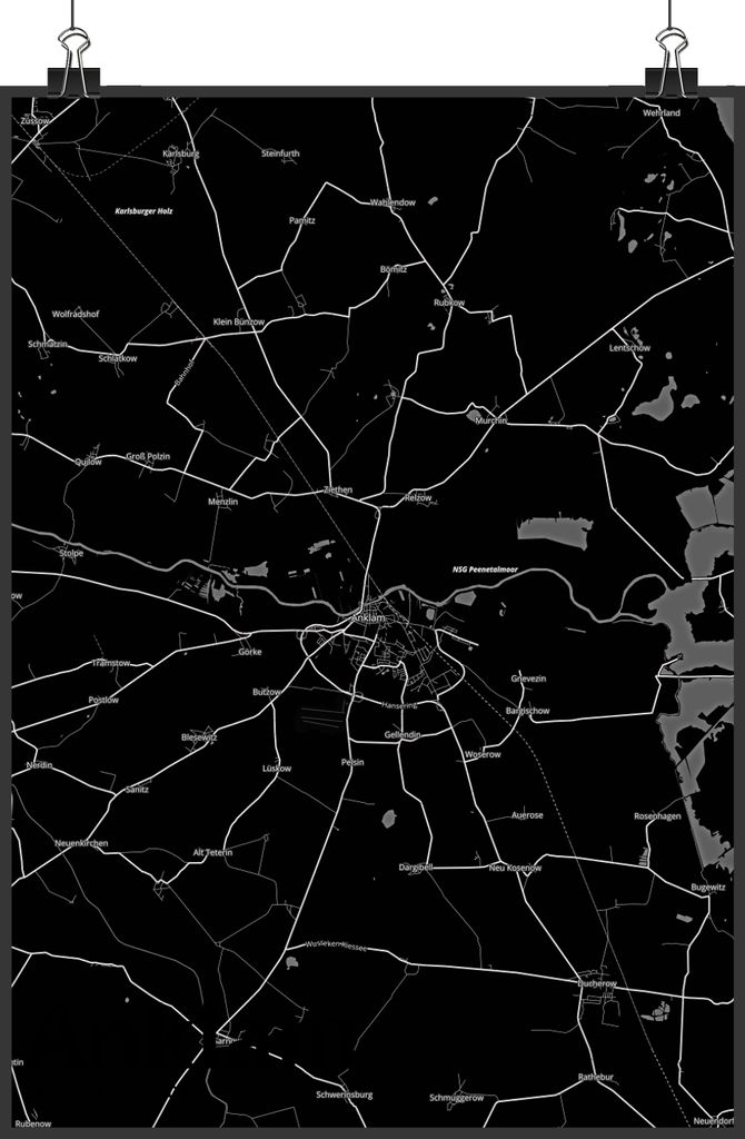 Mr. & Mrs. Panda Bild Anklam DIN A2 - Geschenk, Wandbild, drucke, Stadt, Kunstdruck, Dorf Karte Landkarte Map Stadtplan, wanddeko, Plakat