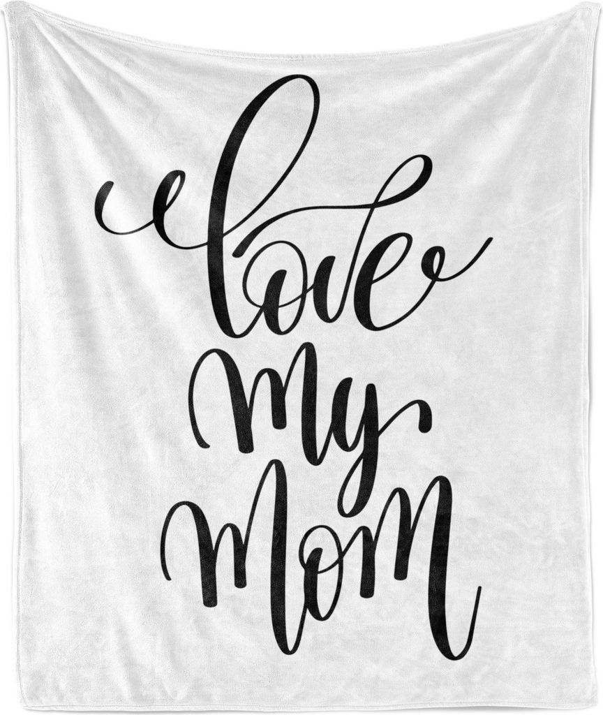 ABAKUHAUS Familie Weich Flanell Fleece Decke, Love My Mom Schwarz und Weiß Moderne Pinsel Kalligraphie Positives Zitat Muttertag, 175 x 230 cm, Ch...