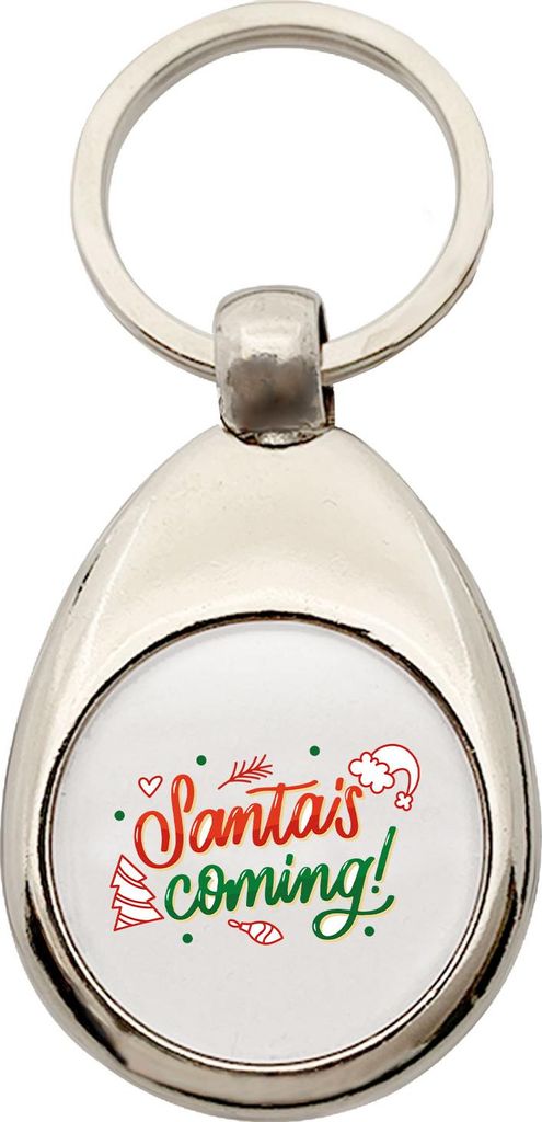 Huuraa Schlüsselanhänger Santa is Coming Schriftzug Metall Schlüsselring Einkaufswagenchip Geschenkidee