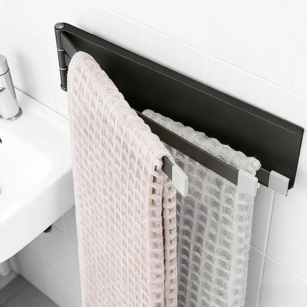 Porte-serviettes mural pivotant 180° à 3 barres gris sans perçage