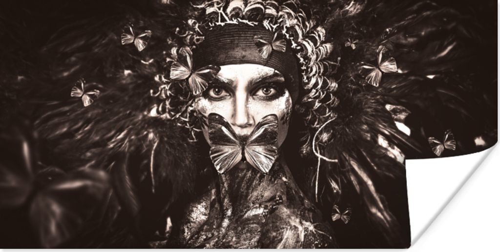 MuchoWow Poster Frau - Schmetterling - Farbe 150x75 cm - ohne Rahmen