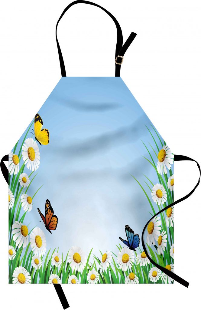 ABAKUHAUS Schmetterling Kochschürze, Gänseblümchen mit Schmetterlingen auf szenischen Himmel Kamillen Tier Natur Glück Kunst, Farbfest Höhenve...