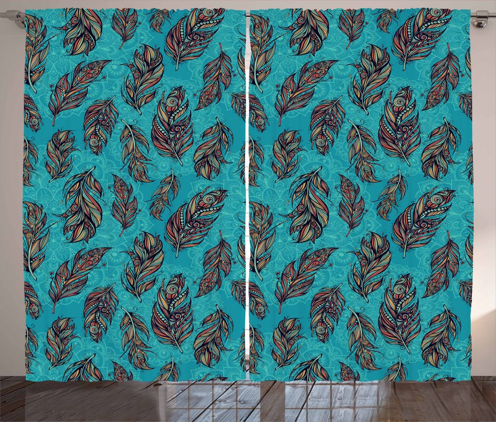 ABAKUHAUS Peacock Mandala Rustikaler Gardine, Damast-Stencil-Symbol, Schlafzimmer Kräuselband Vorhang mit Schlaufen und Haken, 280 x 225 cm, Mehrf...