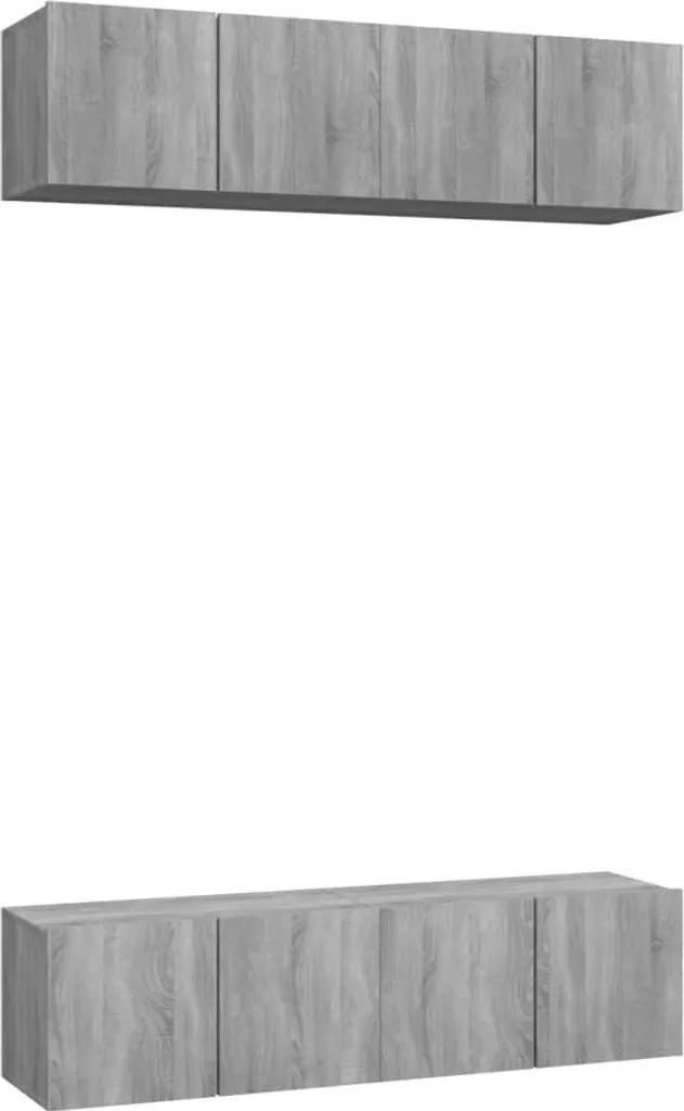 vidaXL Mobili TV a parete 4 pz. Grigio Sonoma 60x30x30 cm Materiale a base di legno