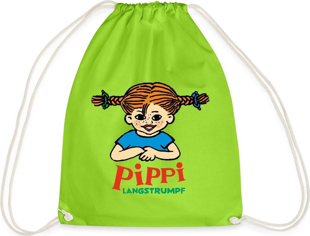 Spreadshirt Pippi Langstrumpf Logo Turnbeutel, One size, Neongrün