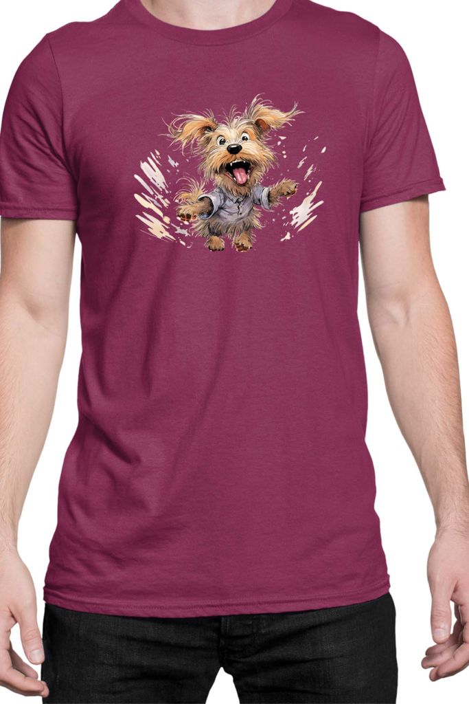 Herren T-Shirt Funny Dogs Breeds Yorkshire Terrier Dog Breed, Man L / Burgundy