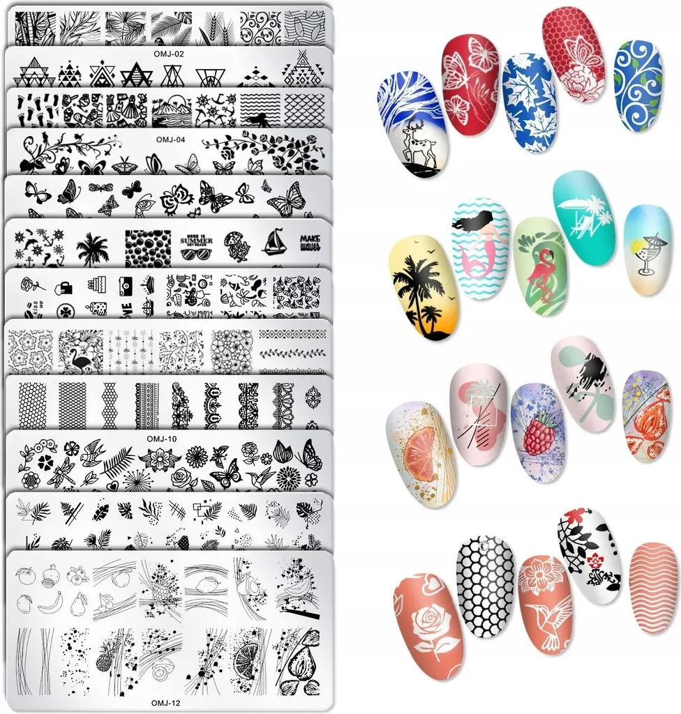 Set Professionale Stamping Nail Art 12 Stencil Acciaio Alta Qualità