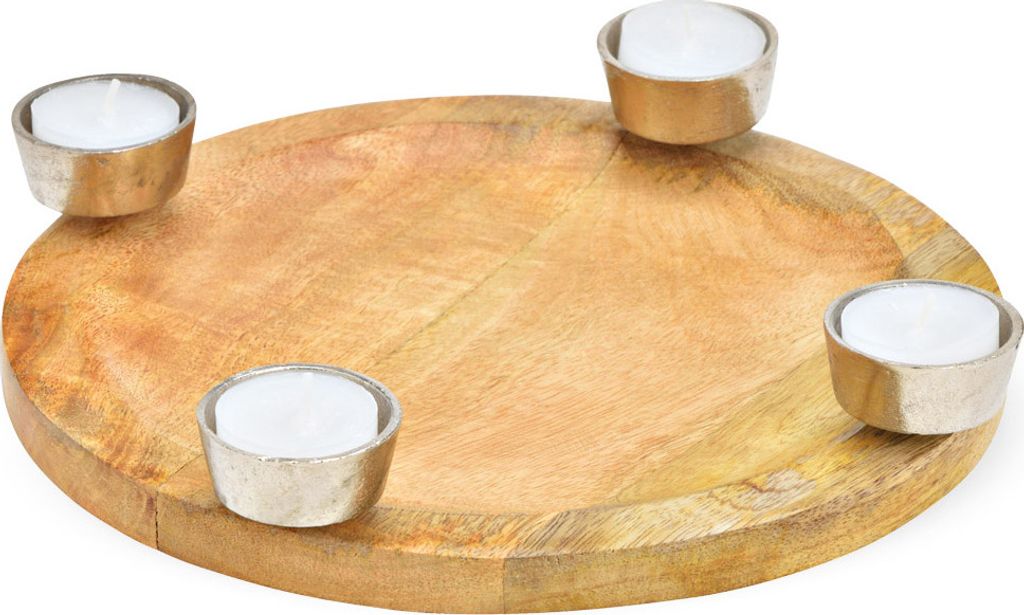 Holz Deko-Schale als Teelichthalter Kerzen-Halter natur silber 20 cm