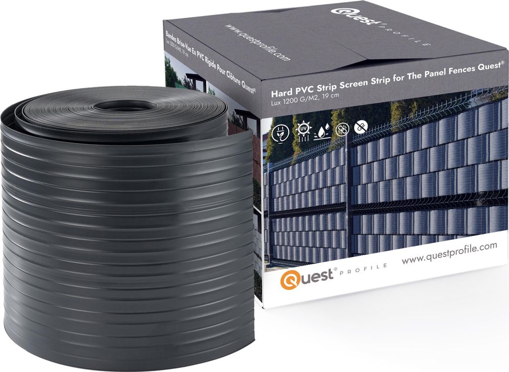QUEST Sichtschutzstreifen für Doppelstabmatten, Sichtschutz für Garten, Zaun und Balkon, UV-beständig, 900 g/m2, 19cm, anthrazit, 26 m + Clips
