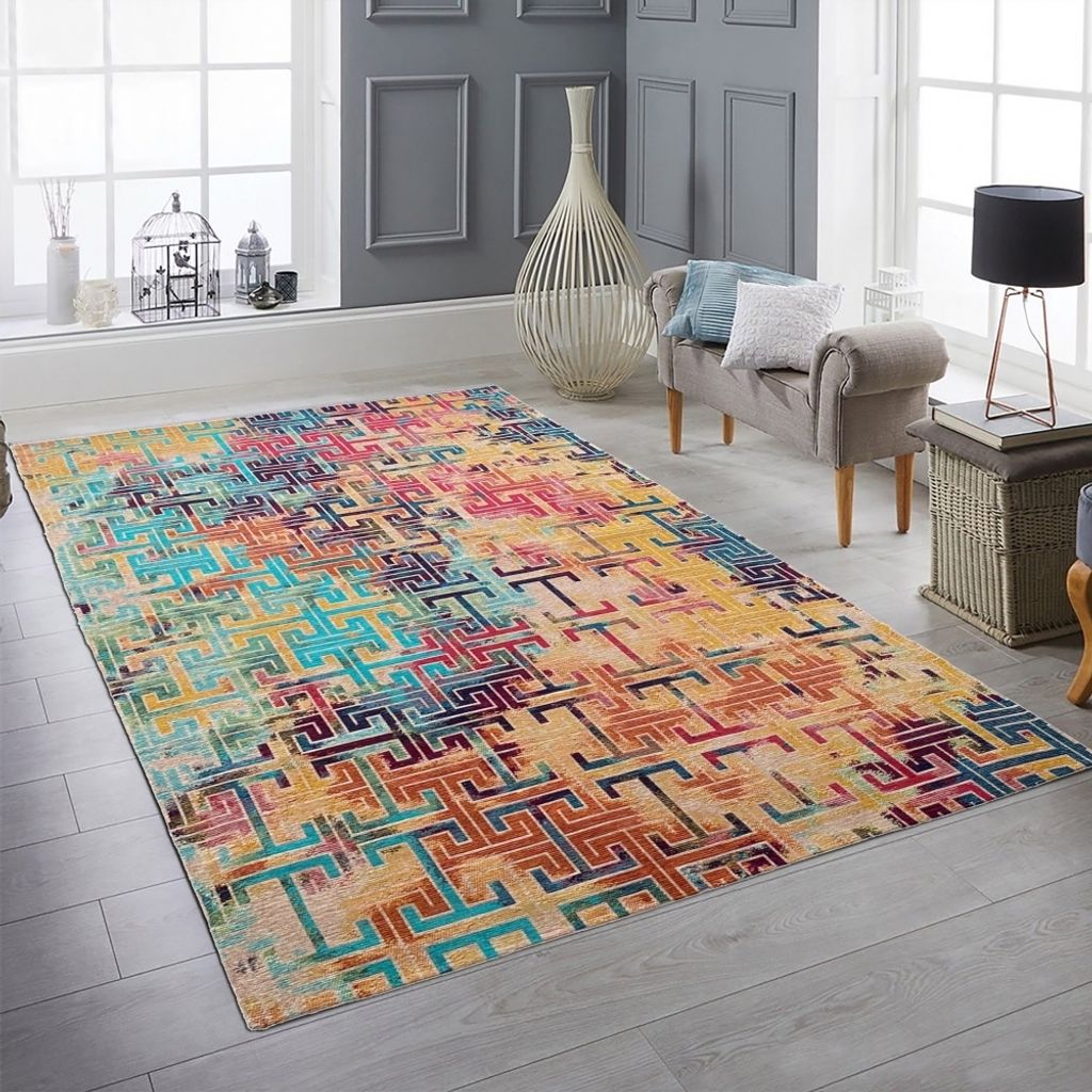 Wohnzimmer Teppich abstraktes Muster in bunt Größe - 135 x 200 cm