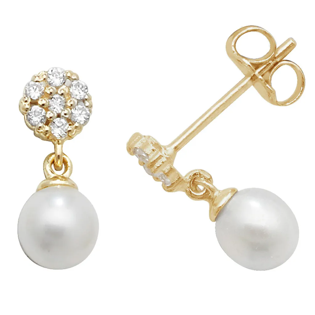 Boucles d'Oreilles Or 9K serties de Perles et Oxydes de Zirconium Brillants