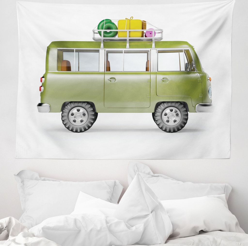 ABAKUHAUS Wohnmobil Wandteppich, Retro Safari Van Afrika aus Weiches Mikrofaser Stoff Waschbar ohne Verblassen Digitaldruck, 150 x 110 cm, Mehrfarbig