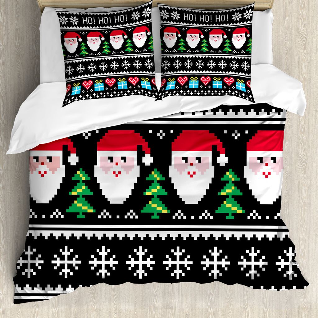 ABAKUHAUS Weihnachten Bettbezug, Nordic Retro Borders, Milbensicher Allergiker geeignet mit Kissenbezügen, 155 cm x 220 cm - 80 x 80 cm, Mehrfarbig