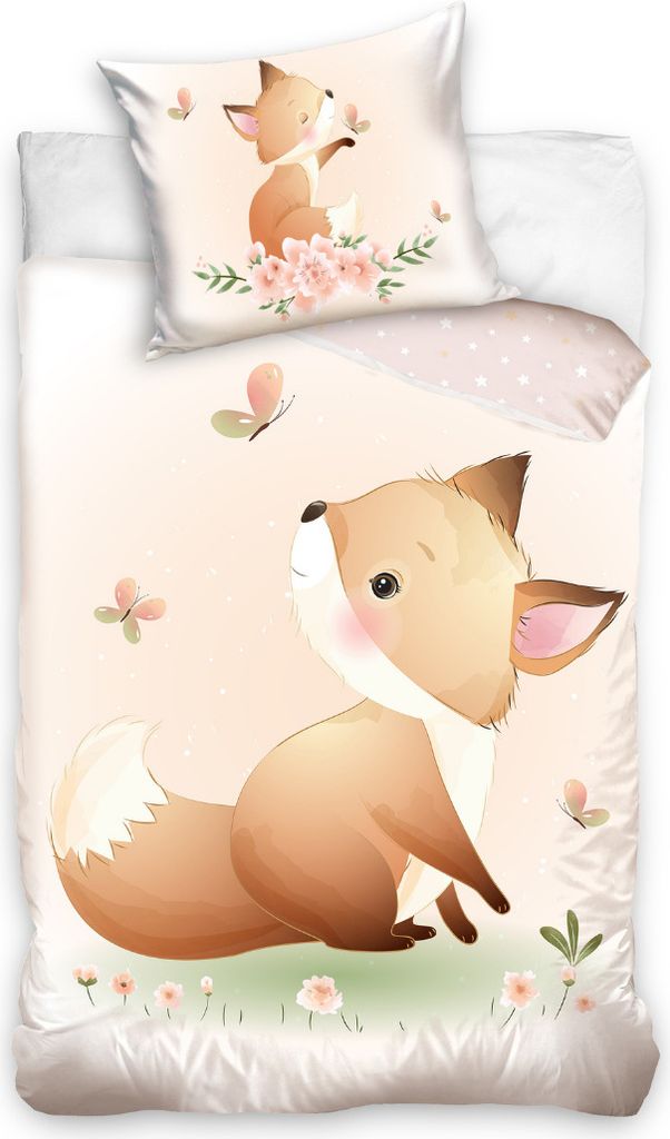 Kinderbettwäsche Fuchs, Blumen & Sterne 135x200 + 80x80 cm, Produktbild 