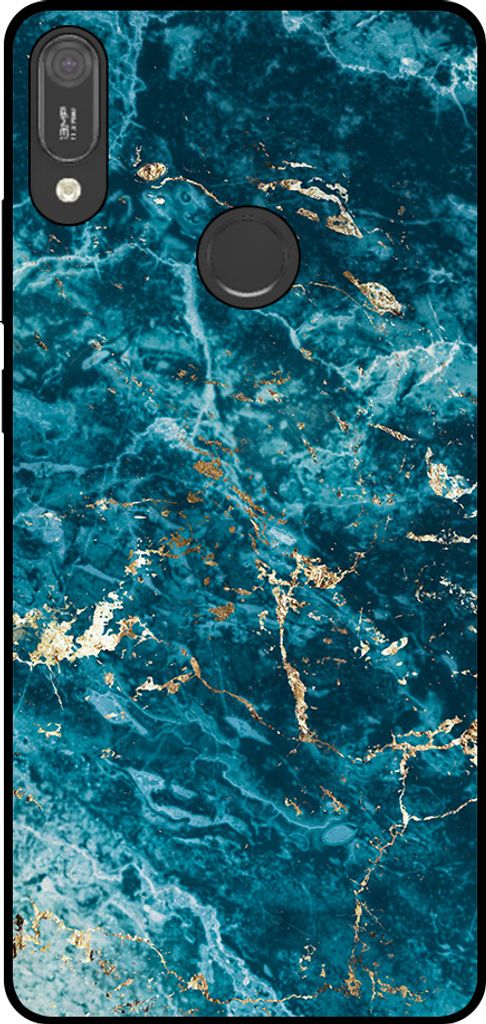 Smartphonica Phone Case Fit für Huawei Y6 (2019) mit Marmor-Druck - TPU zurück Abdeckung Fall blau Marmor-Design - Blau