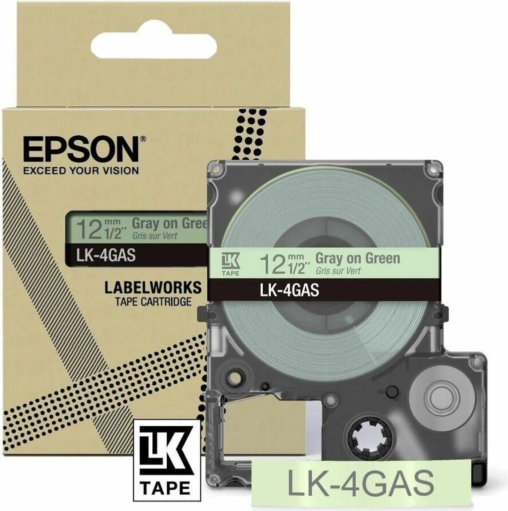 Epson LK-4GAS Nastro 12mm Grigio su Verde Chiaro - Originale LabelWorks - 1