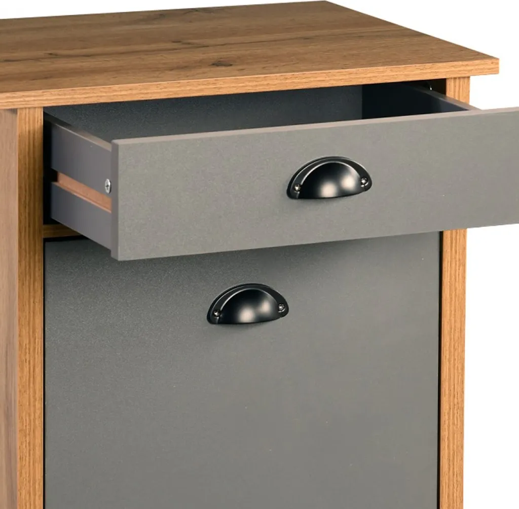 Meuble cuisine avec 2 poubelles intégrées et tiroir chêne gris 79cm - 4