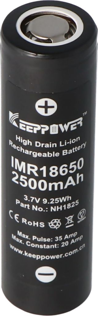 KeepPower IMR18650 - 2500mAh 3,6V - 3,7V Hochstromzelle Li-Ion-Akku