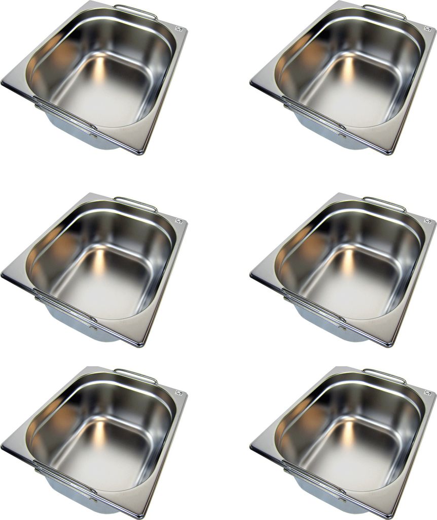 AcMax 6 Stück GN 1/2 Gastronormbehälter GN-Behälter Edelstahl 12,5 Liter Tiefe 200mm FALLGRIFF