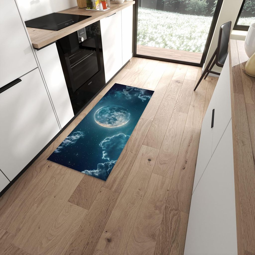 Küchenteppich 60x150cm rutschfest & abwischbar PVC Läufer - Mond über Wolken