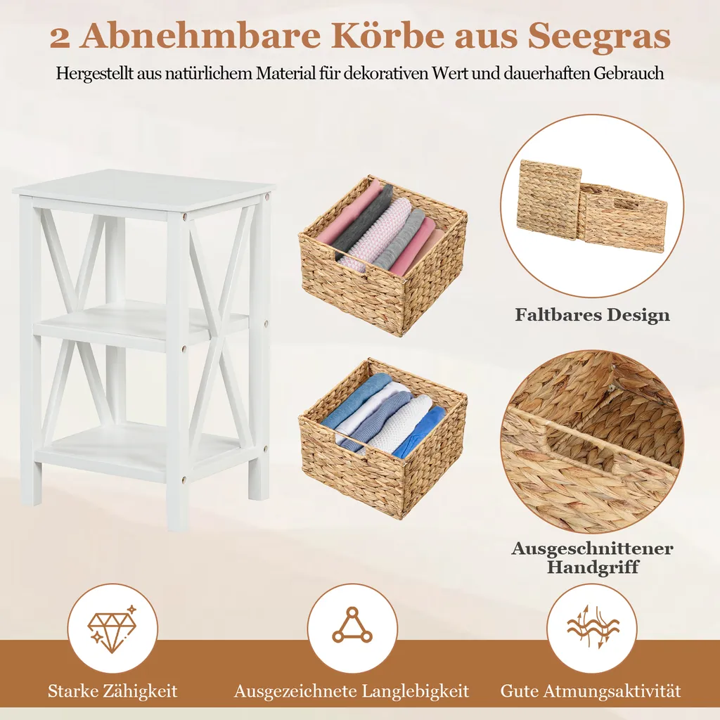 Table d'appoint étroite X-design blanc avec 2 paniers de rangement