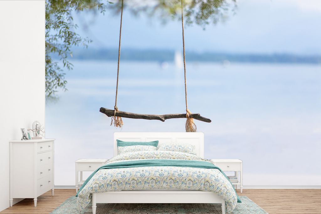 MuchoWow Fototapete für Wohnzimmer oder Schlafzimmer Wandtapete Vinyl Motivtapete Strandschaukel Caraiben - 450x300 cm - Gemusterte