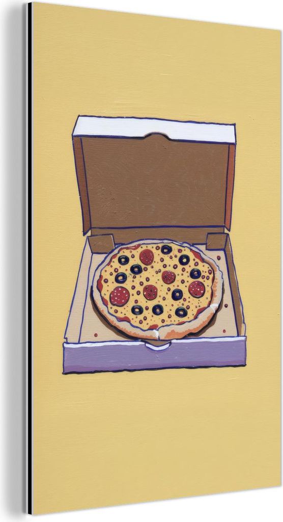 MuchoWow Wanddekoration Metall Metallbild Wandkunst 20x30 cm Pizza - Schachtel - Salami - Illustration MuchoWow Aluminium Gemälde - Alu Dibond Bild