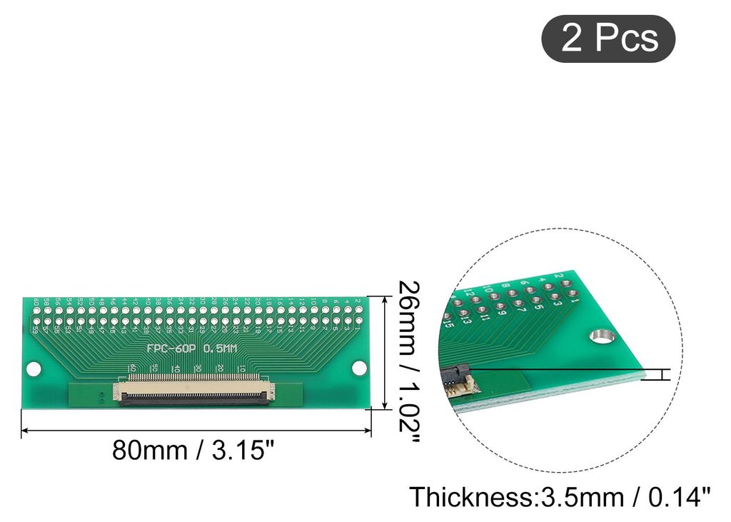 2 Stš¹ck FPC FFC PCB Konverterplatine 60P 0,5 mm auf der Steckseite, 1,0 mm auf der Rš¹ckseite, zu DIP 2,54 mm fš¹r LCD 3D Drucker Kamera DVD...