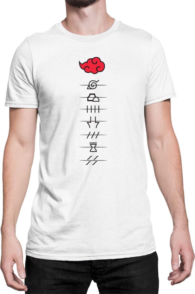 Herren T-Shirt Japan Anime Manga Naruto Akatsuki Members Village Symbols, Man 4XL / Weiß