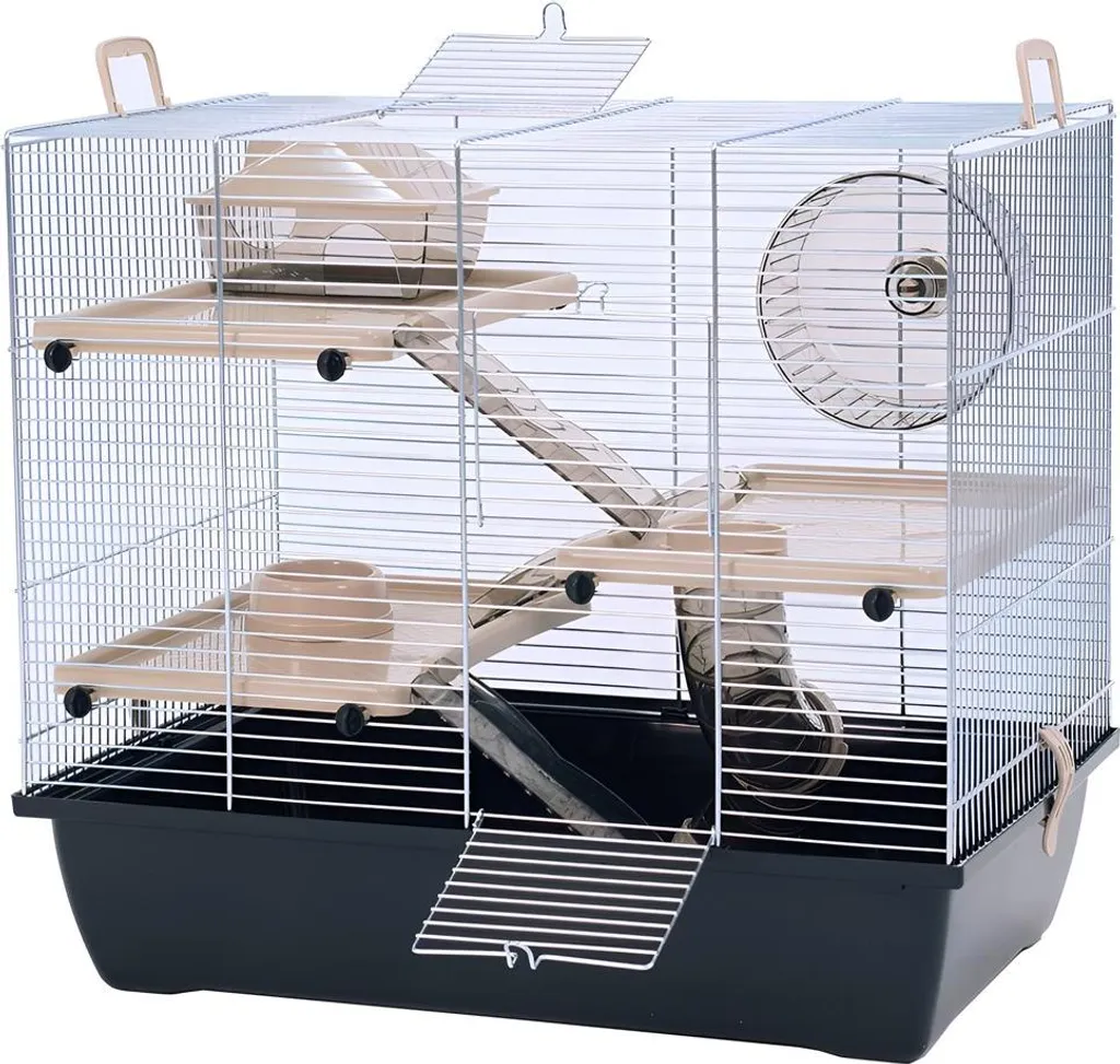 Cage Pinky 3 INTER-ZOO avec 3 niveaux en zinc noir pour petit rongeur