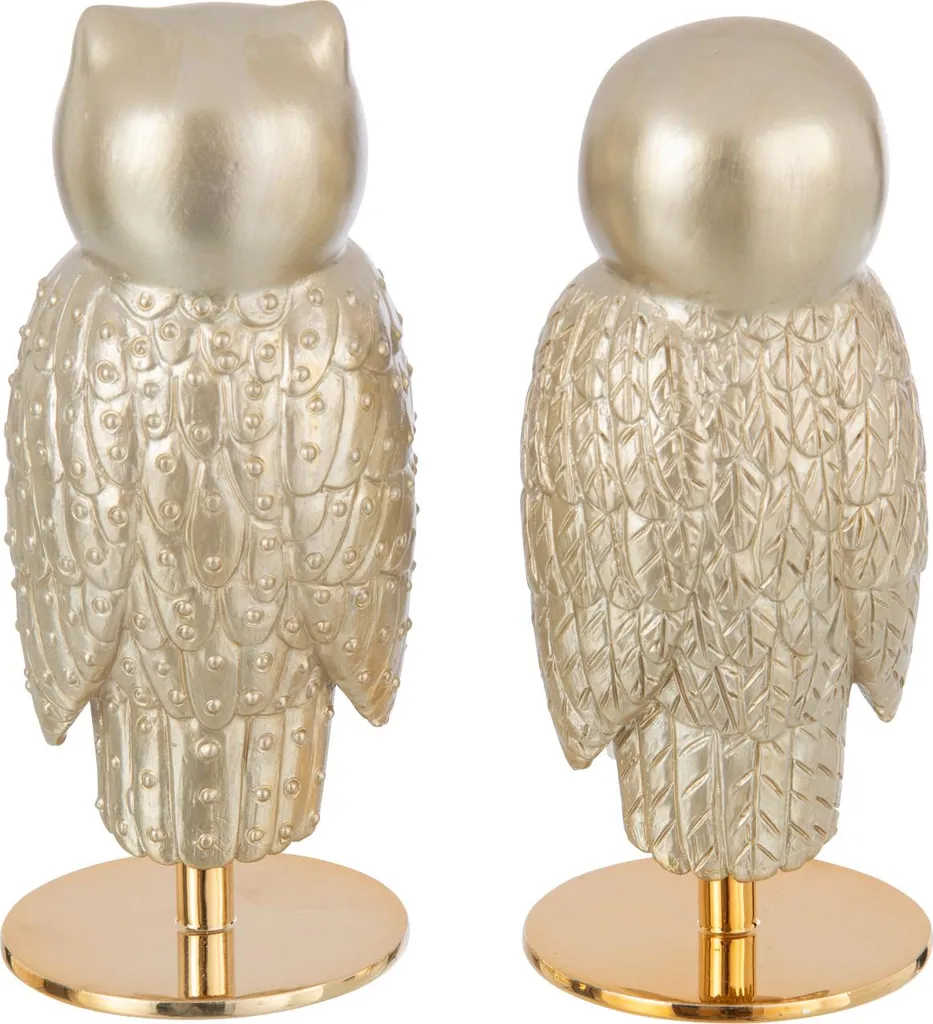 Figurine Hibou Décorative sur Pied J-Line Coloris Blanc et Doré Chic 2