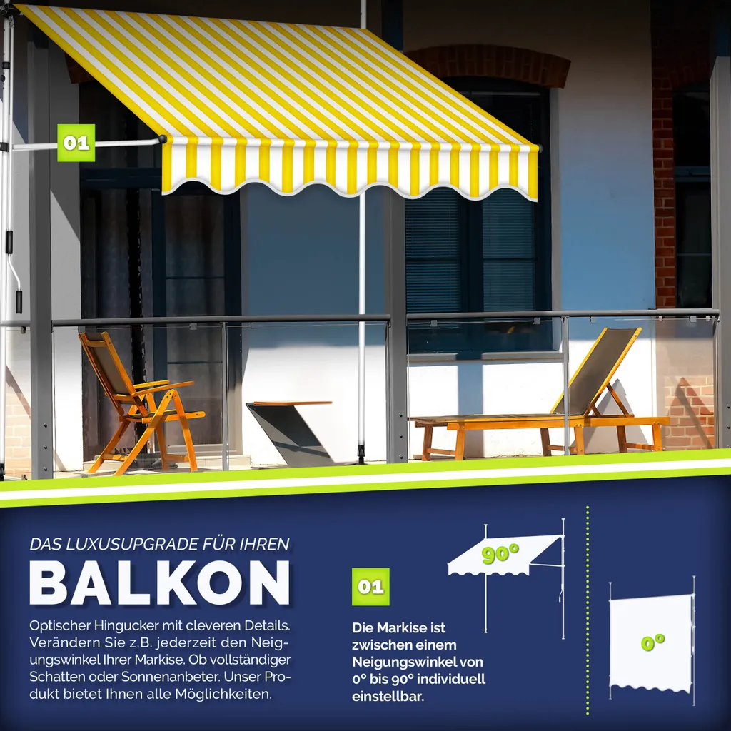 Tenda Parasole Balcone 250 cm tillvex Senza Trapano Luci LED - 3