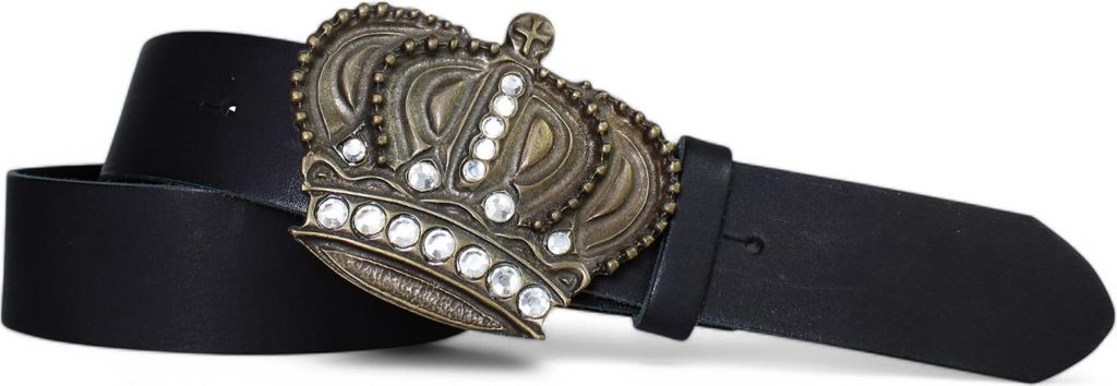 FRONHOFER Trachtengürtel für Damen 4 cm, echt Leder, Krone messingfarben, Strass