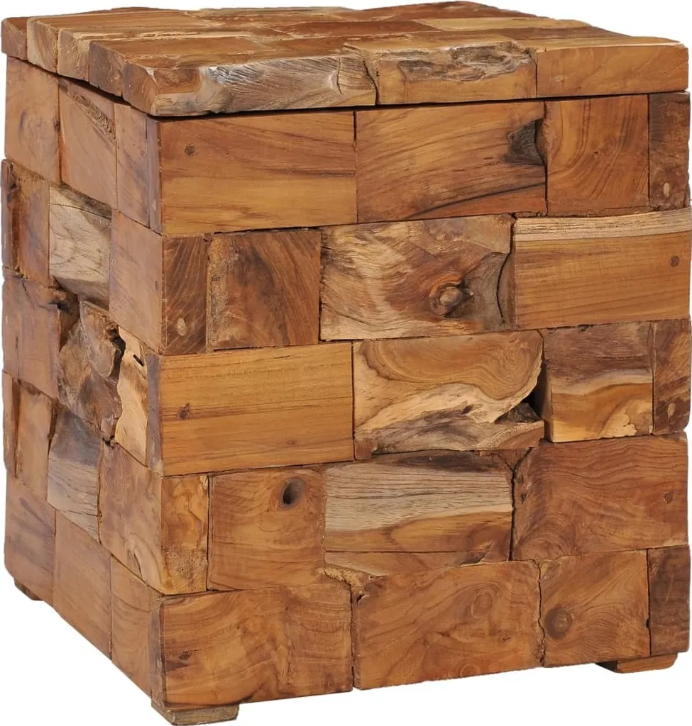 Petit coffre de rangement et tabouret en bois de teck pour le salon