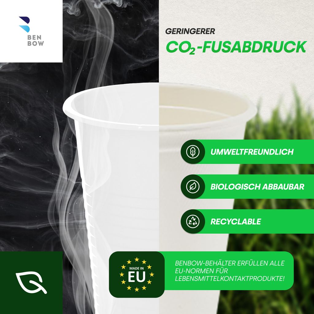 Bicchieri Ecologici BenBow In Canna Da Zucchero | 250 Ml, 50 Pezzi Bianchi | Biodegradabili E Compostabili Per Bevande Calde/fredde