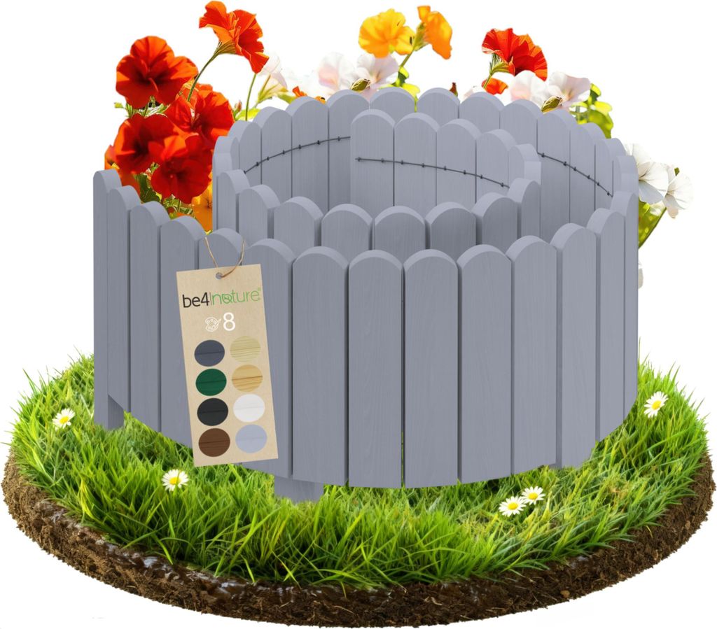 be4nature Flexible Rollborder aus Holz 200 x 40 cm Silberr Imprägnierte Beeteinfassung aus Kiefernholz Beetumrandung Gartenzaun Palisade Rollzaun