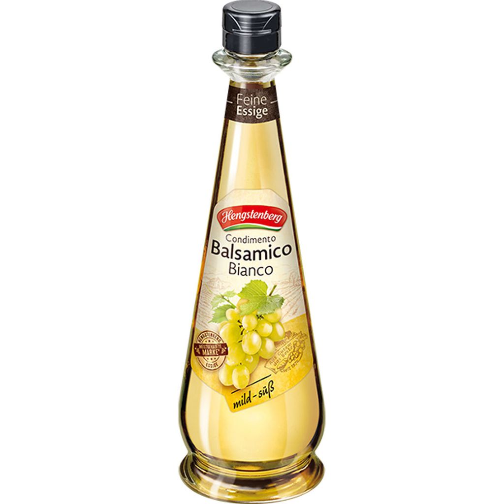 A bottle of Hengstenberg Balsamico Bianco is shown against a white background.