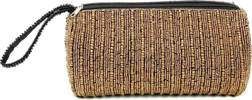 Sac à main de soirée doré avec perles brodées - Minaudière rigide