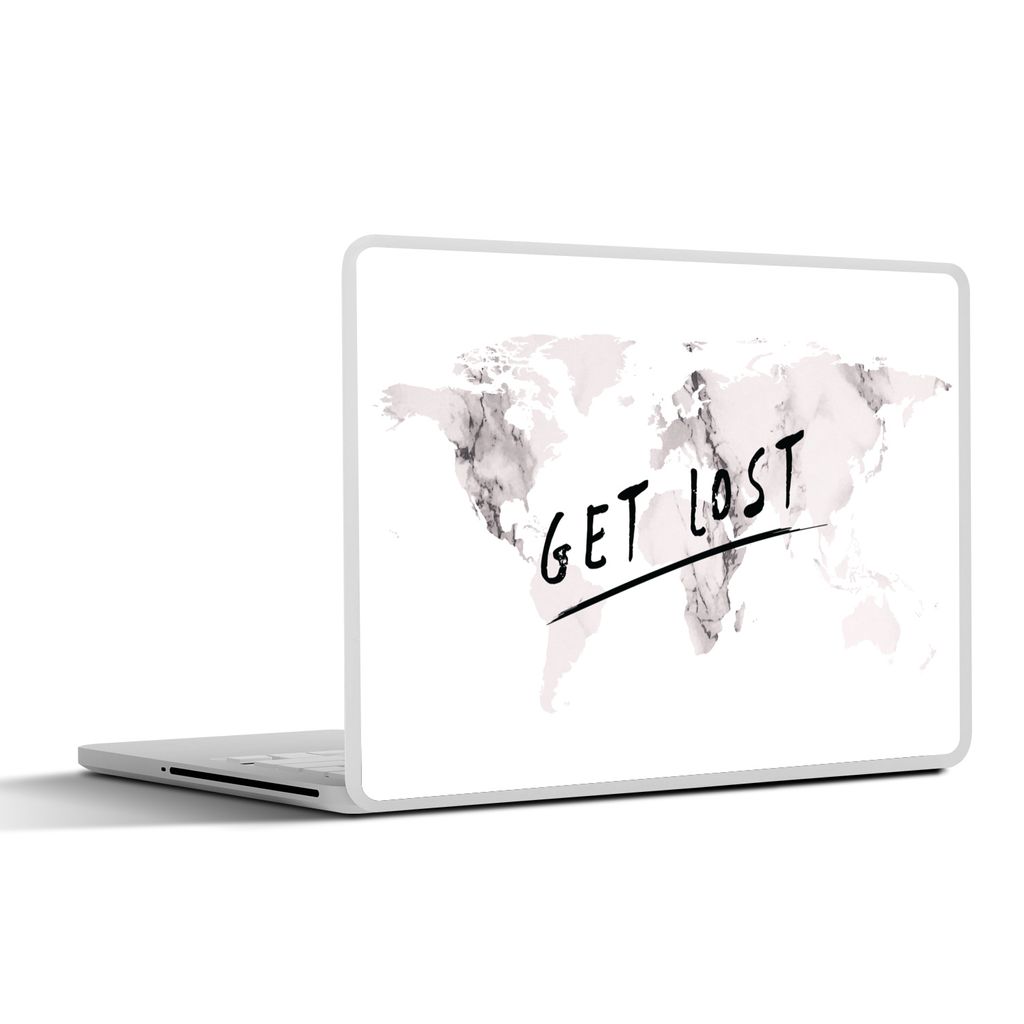 MuchoWow Laptop Aufkleber Sticker Cover Weltkarte - Marmor - Zitat 36.5x27.5 cm - Laptop-Sticker