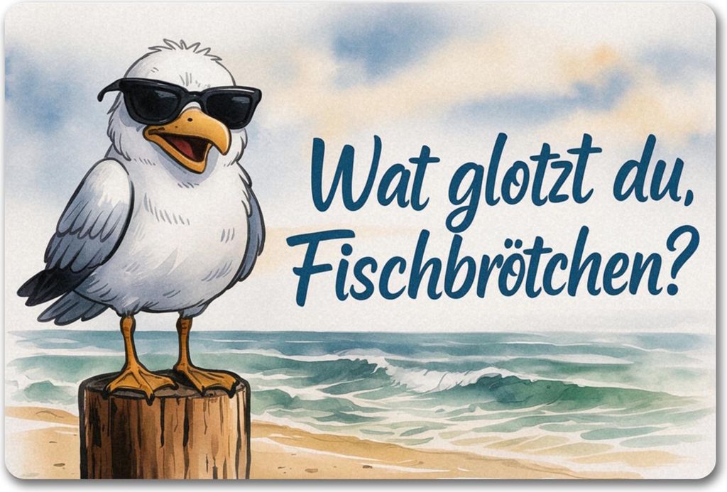 Wat glotzt du, Fischbrötchen? Möwe mit Sonnenbrille Fußmatte in 40x60 cm ohne