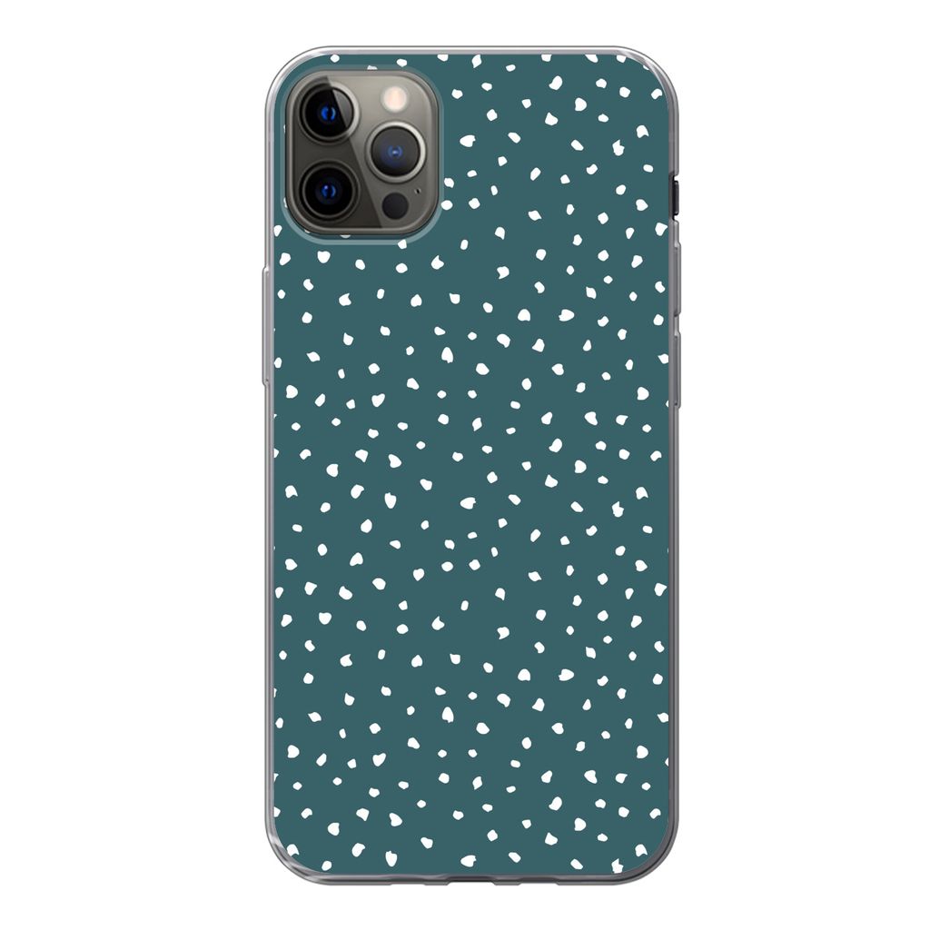 MuchoWow Handyhülle Schutzhülle Hülle für iPhone 13 Pro Max Polka dots - Weiß - Grün Silikon Softcase Handy Hülle - Mobiltelefon