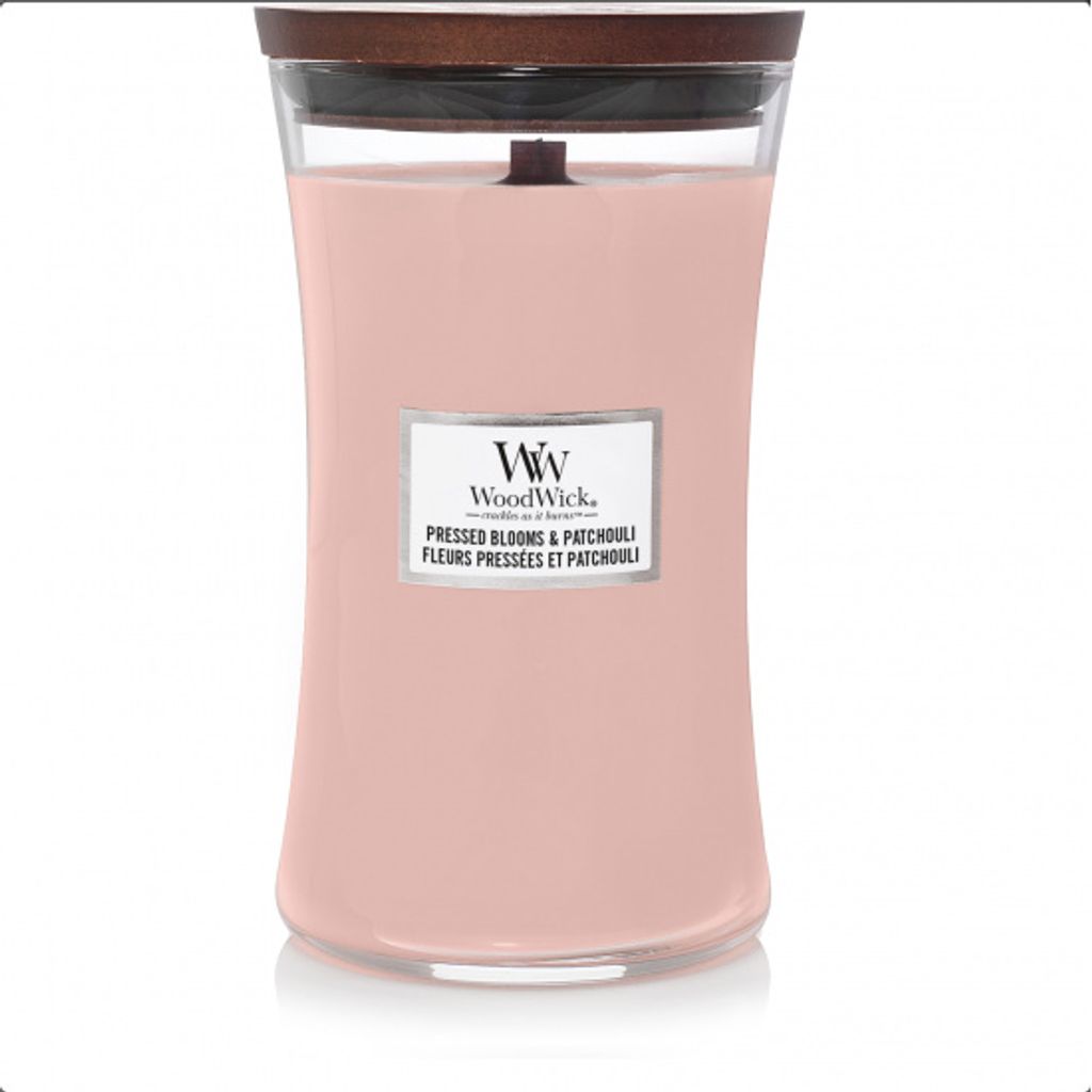 WOODWICK Kerze - GEPRESSTE BLÜTEN & PATCHOULI Produktbild 
