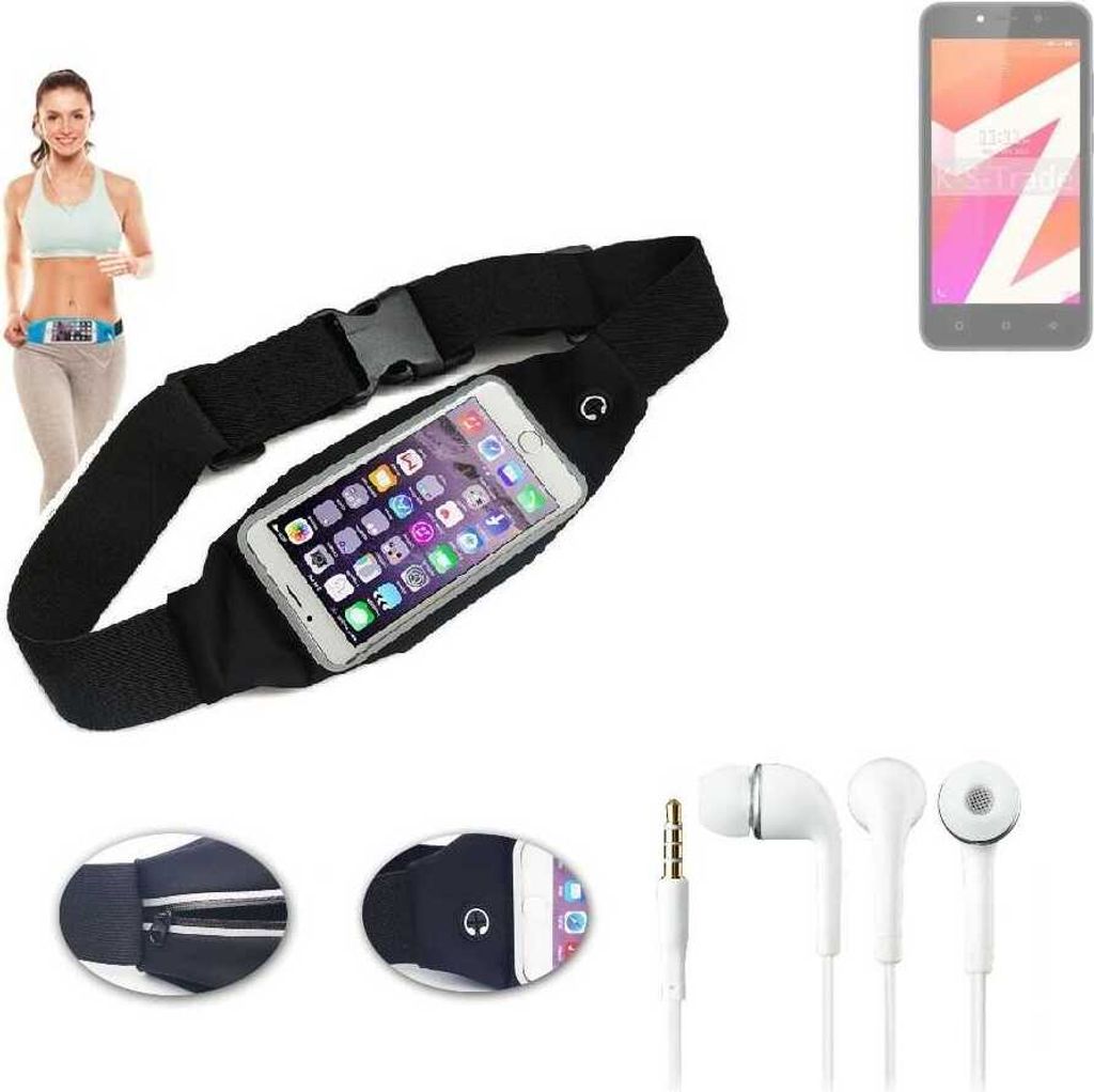 K-S-Trade Bauchtasche Gürteltasche kompatibel mit Lava Z1s schwarz + Kopfhörer. Sport Running Jogging Fitness Laufen Umhängetasche Exercise