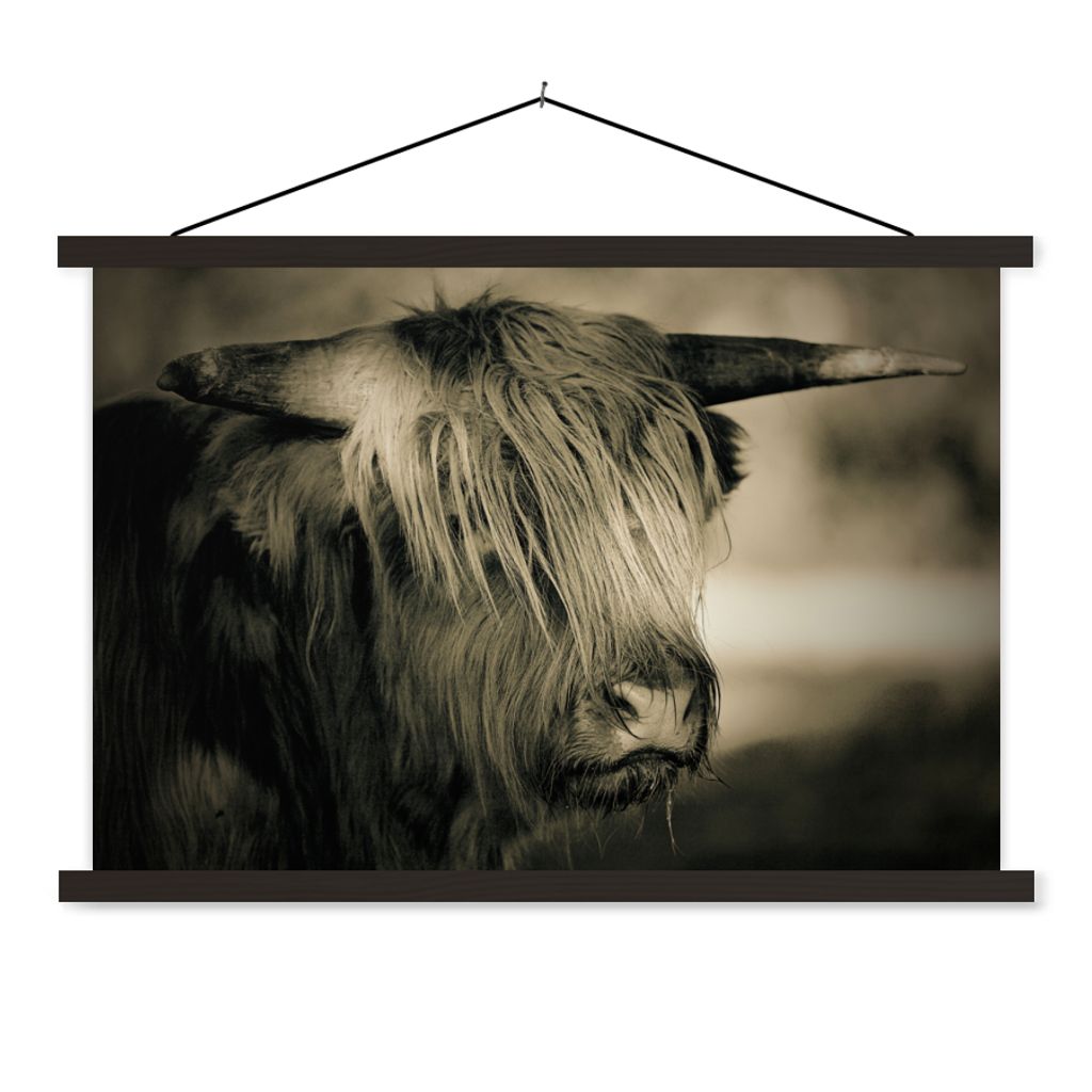 MuchoWow Textilposter Schottischer Highlander - Tiere - Haare 150x100 cm mit schwarzem Rahmen - Schlafzimmer
