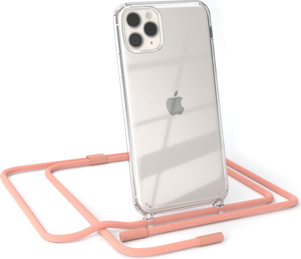 EAZY CASE Handykette für Apple iPhone 11 Pro Max, Clear Case aus Silikon, mit Umhängeband, abnehmbare Endstücke, Handyband in Rosa