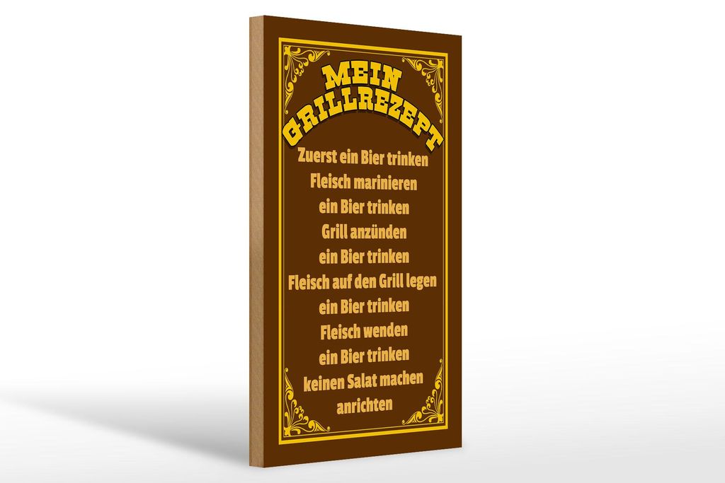 Holzschild Spruch 20x30cm mein Grillrezept zuerst ein Bier Produktbild 