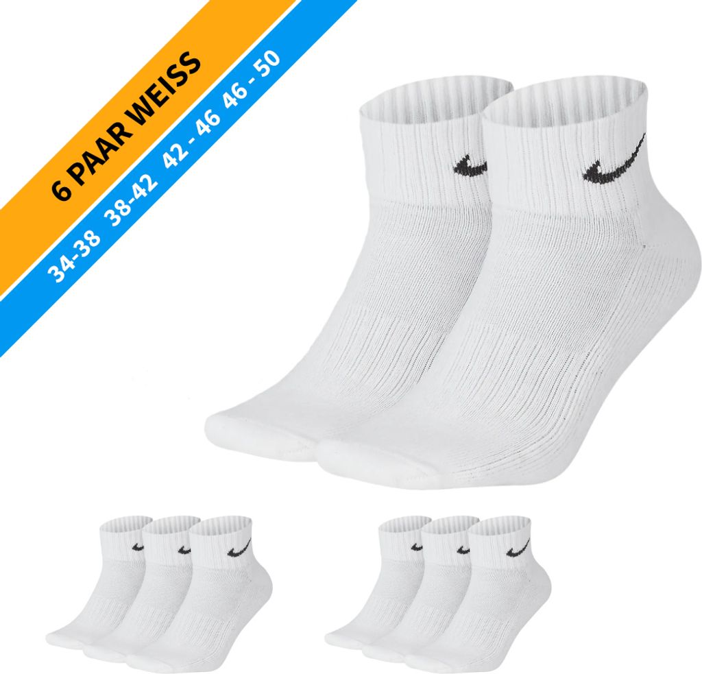 NIKE Socken - Farbe: 6 Paar Weiß Quarter Socken - Größe: 42-46